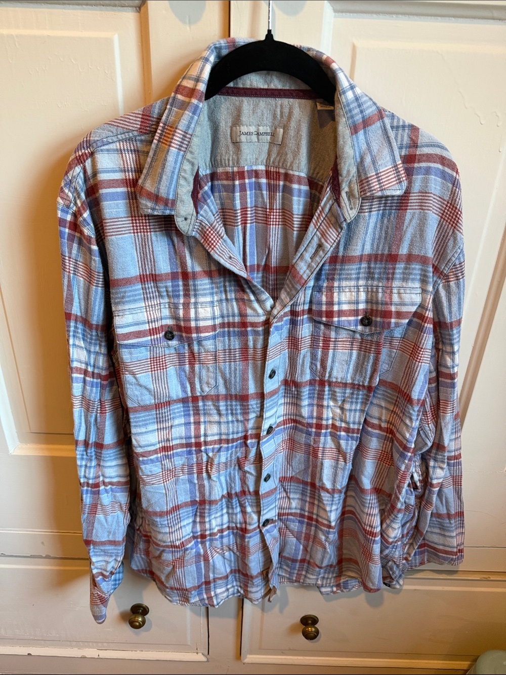 James Campbell Light Blue & Rust Plaid Button-Down Shirt